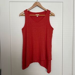Pure Jill Tank Top Tunic Womens Sz M Coral Sleeveless V Neck Layered Linen Blend